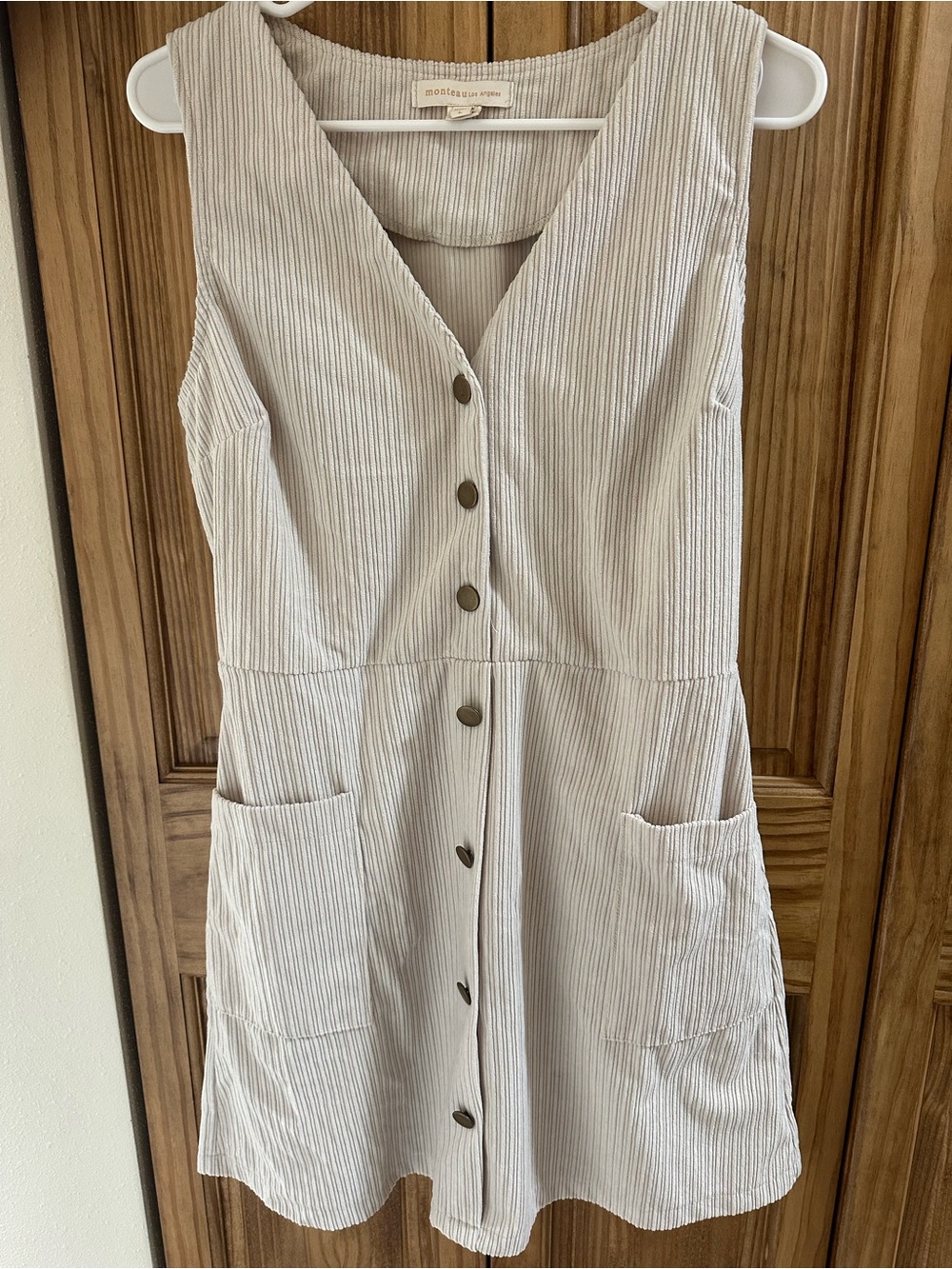 Madewell Beige-Striped Button Front Pocket Dress